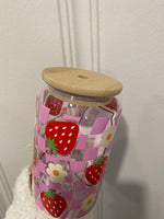 Strawberry Checkered Glass Tumbler Cup