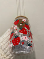 Strawberries Checkered Glass Tumbler Cup