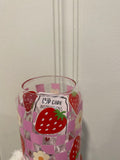 Strawberry Checkered Glass Tumbler Cup