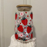 Strawberries Checkered Glass Tumbler Cup