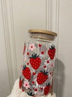 Strawberries Checkered Glass Tumbler Cup