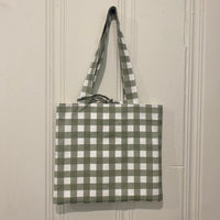 Sage Green Checkered Tote Bag, Neutral Tote Bag, Olive Shoulder Bag